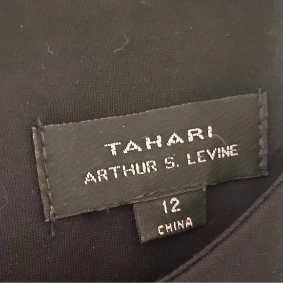 TAHARI ARTHUR S. L DRESS BLACK ORANGE BROWN STRIPED SIZE 12 SIDE BUCKLE ACCENT - Picture 7 of 7